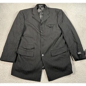 Pure Diamond Blazer Jacket 40 Black Suit Super Wool Pinstripe Lined Formal Italy